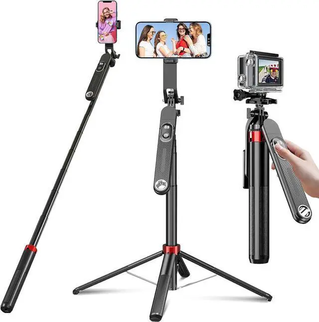 Main image of Huryfox Selfie Stick Phone Tripod - 71 inch Tall Cell Phone Holder with Detachable Wireless Remote, Phone Stand for Recording, Video and Picture, Compatible with iPhone, Android Phone, Camera & Gopro
