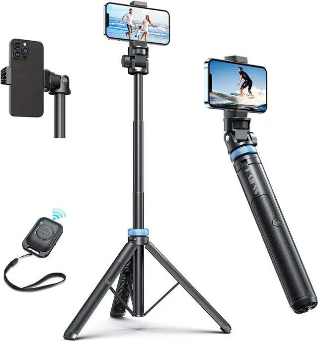 Main image of Kaiess 62" Phone Tripod & Selfie Stick, Extendable Photography Light Stand with Wireless Remote, Solidest, Portable, Lightweight, Compatible with iPhone/Android Phone