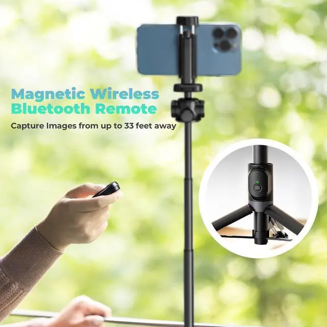 Alt view image 2 of 6 - KraftGeek Vlogging Tripod for iPhone & Camera, 60 Phone Tripod Stand | 3 Cold Shoes, Phone & Camera Tripod, 1/4" Mount, 360° Ball Head, Extendable Legs, Remote for Video Recording & Vlogging