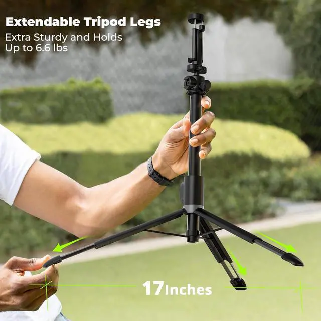Alt view image 4 of 6 - KraftGeek Vlogging Tripod for iPhone & Camera, 60 Phone Tripod Stand | 3 Cold Shoes, Phone & Camera Tripod, 1/4" Mount, 360° Ball Head, Extendable Legs, Remote for Video Recording & Vlogging