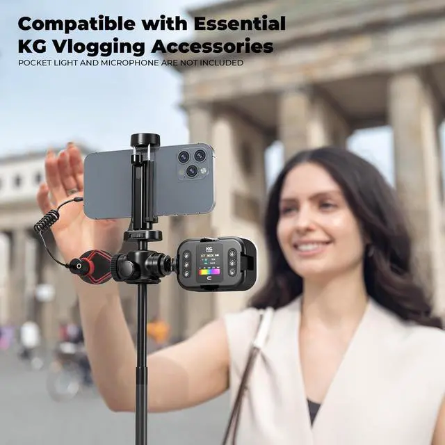 Alt view image 5 of 6 - KraftGeek Vlogging Tripod for iPhone & Camera, 60 Phone Tripod Stand | 3 Cold Shoes, Phone & Camera Tripod, 1/4" Mount, 360° Ball Head, Extendable Legs, Remote for Video Recording & Vlogging