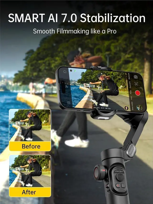 Alt view image 3 of 7 - Phone Gimbal Stabilizer 3-Axis Smartphone Foldable Gimbal for iPhone Gimble with Focus Wheel TikTok YouTube Vlog Stabilizer for iPhone16 15 14 13 12 Pro Max&Android-Smart XE