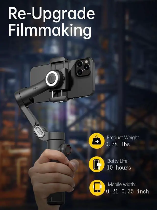 Alt view image 7 of 7 - Phone Gimbal Stabilizer 3-Axis Smartphone Foldable Gimbal for iPhone Gimble with Focus Wheel TikTok YouTube Vlog Stabilizer for iPhone16 15 14 13 12 Pro Max&Android-Smart XE