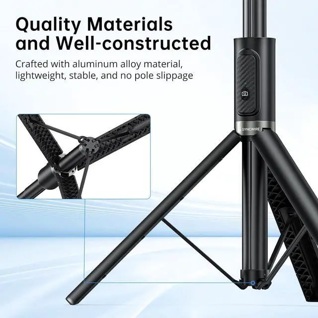 Alt view image 2 of 7 - SYNCWIRE 55" Selfie Stick Phone Tripod for iPhone, All-in-one Extendable Aluminum Selfie Stick with Remote, Travel Tripod for iPhone 17/16/15/14/13/12 Series and More Smartphones