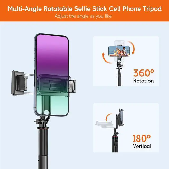 Alt view image 2 of 7 - 51" Cell Phone Selfie Stick Tripod, with Wireless Remote, Portable, Retractable, Aluminum Alloy, for iPhone, Samsung and Other Smartphones