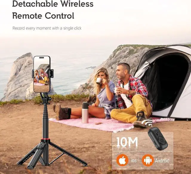 Alt view image 7 of 7 - 51" Cell Phone Selfie Stick Tripod, with Wireless Remote, Portable, Retractable, Aluminum Alloy, for iPhone, Samsung and Other Smartphones