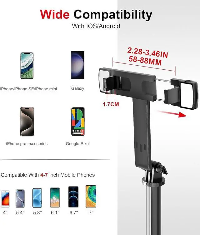 Alt view image 7 of 7 - Selfie Stick Phone Tripod with Remote and LED Fill Lights - ASHINER 70 inch Heigh Cell Phone Holder for Travel, Vlogging, Live Streaming Video and Photos,Phone Stand Compatible with iPhone and Android