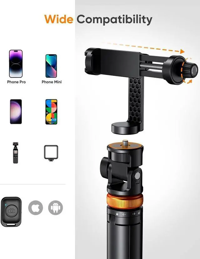 Alt view image 5 of 6 - Newest 62" Phone Tripod, EUCOS Tripod for iPhone & Selfie Stick Tripod with Remote, Upgraded iPhone Tripod Stand & Travel Tripod, Solidest Cell Phone Tripod Compatible with iPhone/Android