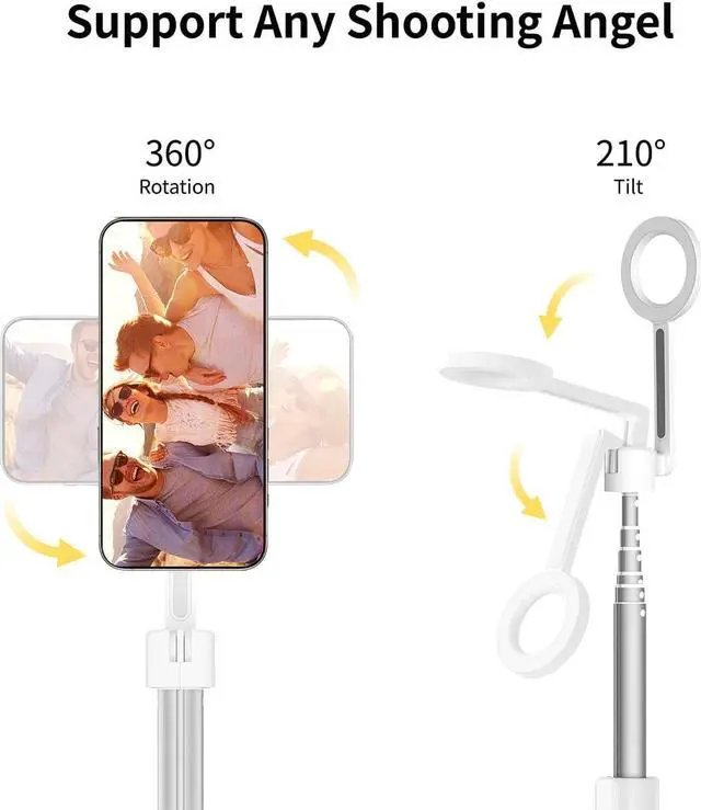 Alt view image 3 of 7 - SEAJIC Magnetic Selfie Stick Tripod with Remote,54" Phone Tripod Compatible with MagSafe,Fit for iPhone 12/13/14/15 Series,Magsafe Case and Other Phones with Metal Ring