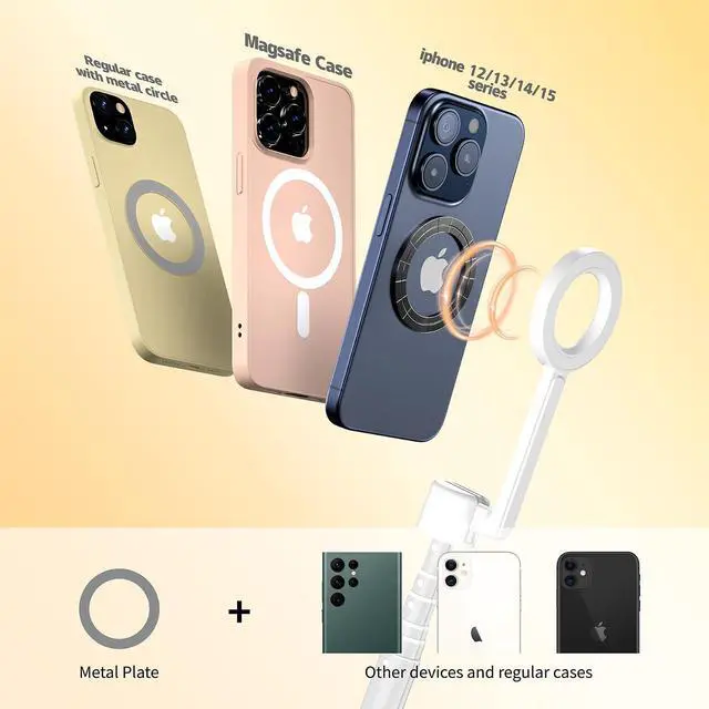 Alt view image 5 of 7 - SEAJIC Magnetic Selfie Stick Tripod with Remote,54" Phone Tripod Compatible with MagSafe,Fit for iPhone 12/13/14/15 Series,Magsafe Case and Other Phones with Metal Ring