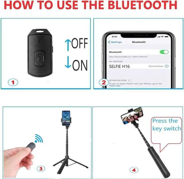 Alt view image 4 of 7 - 66" Tripod for iPhone & Camera, Portable Phone Tripod with Rechargeable Remote Control and Rotate Phone Stand, Selfie Stick for iPhone/Gopro and Cameras (Black, 66 in)