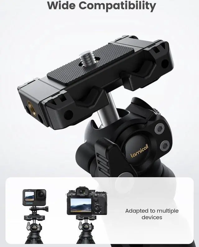 Alt view image 2 of 7 - Lamicall Tripod for iPhone - 3 in 1 Flexible Phone Tripod with Wireless Remote - iPhone Tripod Stand for Video Recording Vlogging Selfie Compatible with iPhone Samsung Go Pro, Digital Camera