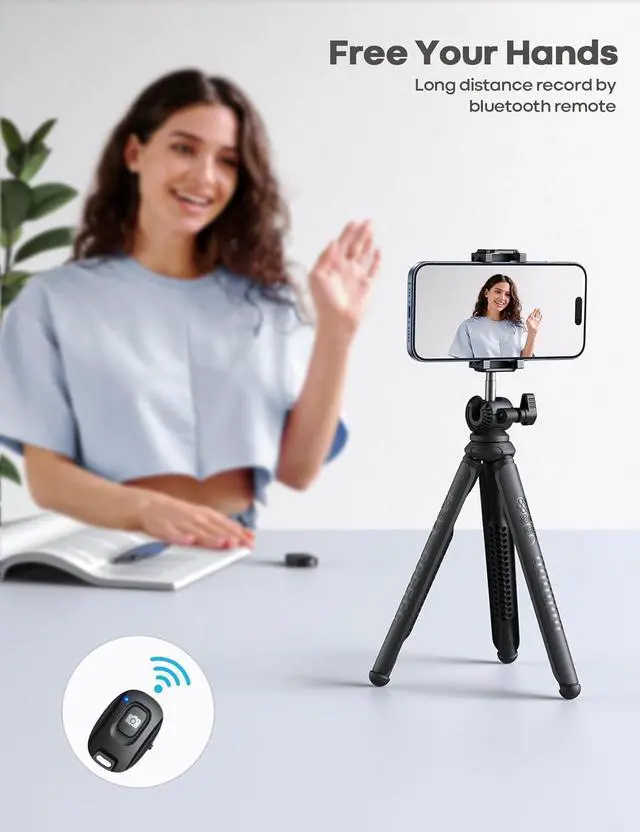 Alt view image 3 of 7 - Lamicall Tripod for iPhone - 3 in 1 Flexible Phone Tripod with Wireless Remote - iPhone Tripod Stand for Video Recording Vlogging Selfie Compatible with iPhone Samsung Go Pro, Digital Camera