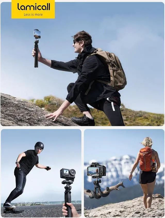 Alt view image 7 of 7 - Lamicall Tripod for iPhone - 3 in 1 Flexible Phone Tripod with Wireless Remote - iPhone Tripod Stand for Video Recording Vlogging Selfie Compatible with iPhone Samsung Go Pro, Digital Camera