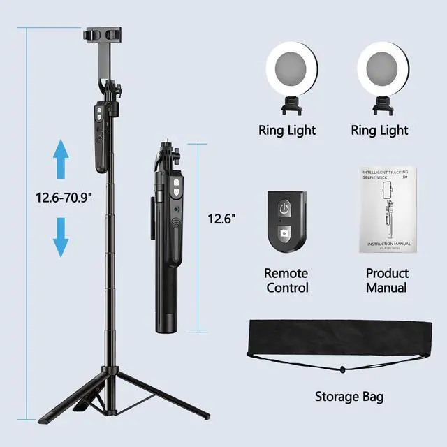 Alt view image 5 of 6 - Extendable Auto Face Tracking Tripod 360° Rotation with Light, No App, 70.9" Motion Sensor Phone Tripod Stand, Face Body Phone Camera Mount Gesture Control for Vlog/Live Stream/Video Recording