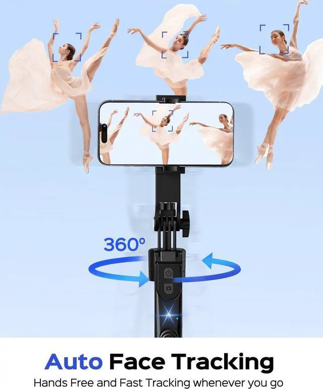 Alt view image 3 of 7 - NEMOVA 68'' Auto Face Tracking Tripod for iPhone, 360° Rotation Phone Tripod with Wireless Remote and Phone Holder, Selfie Stick for Android, Applied to YouTube, Tiktok, Facetime