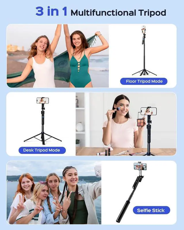 Alt view image 2 of 7 - NEMOVA 68'' Auto Face Tracking Tripod for iPhone, 360° Rotation Phone Tripod with Wireless Remote and Phone Holder, Selfie Stick for Android, Applied to YouTube, Tiktok, Facetime