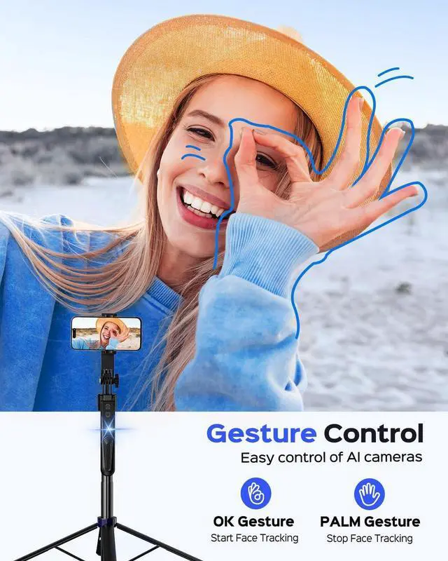 Alt view image 6 of 7 - NEMOVA 68'' Auto Face Tracking Tripod for iPhone, 360° Rotation Phone Tripod with Wireless Remote and Phone Holder, Selfie Stick for Android, Applied to YouTube, Tiktok, Facetime