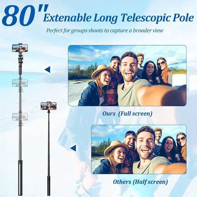 Alt view image 4 of 7 - 80 Phone Tripod Tripod for iPhone & Selfie Stick Tripod Stand with Remote 2 Lights All-in-1 360° Rotating Portable Travel Phone Tripod Stand for Cell Phone iPhone Android Camera Black
