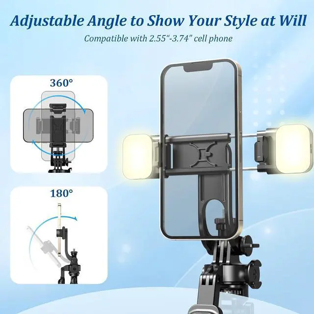 Alt view image 5 of 7 - 80 Phone Tripod Tripod for iPhone & Selfie Stick Tripod Stand with Remote 2 Lights All-in-1 360° Rotating Portable Travel Phone Tripod Stand for Cell Phone iPhone Android Camera Black