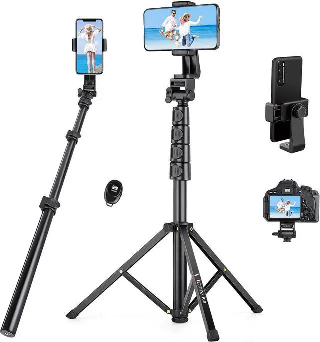 Main image of 70" Phone Tripod with Remote & Holder, Portable Cell Phone Stand, Selfie Stick for Video Recording, Compatible with iPhone 14/13 Pro Max/Android/Camera