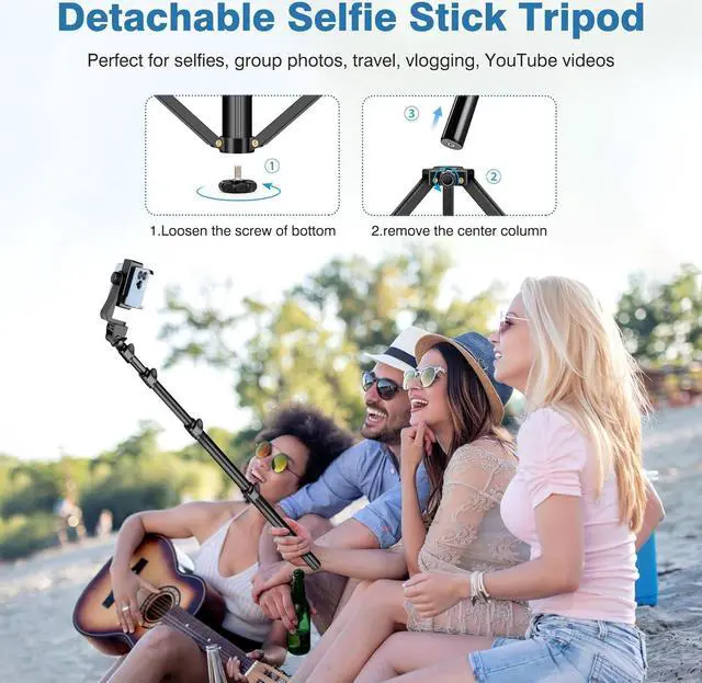Alt view image 3 of 7 - 70" Phone Tripod with Remote & Holder, Portable Cell Phone Stand, Selfie Stick for Video Recording, Compatible with iPhone 14/13 Pro Max/Android/Camera