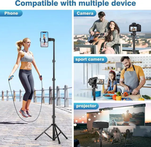 Alt view image 7 of 7 - 70" Phone Tripod with Remote & Holder, Portable Cell Phone Stand, Selfie Stick for Video Recording, Compatible with iPhone 14/13 Pro Max/Android/Camera