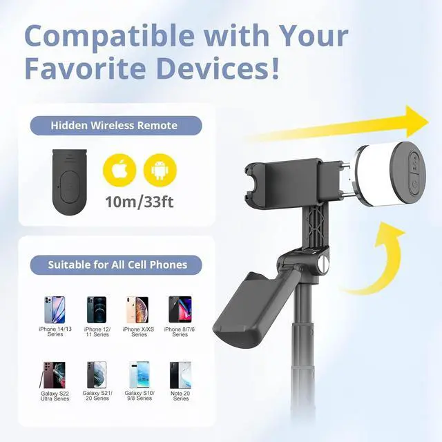 Alt view image 6 of 6 - Sensyne Selfie Stick with Light, Phone Tripod with 360° Rotatable Handle Compatible with Cellphones for Selfies/Photography/Video Calls/Live Stream/Content Creating (Black)