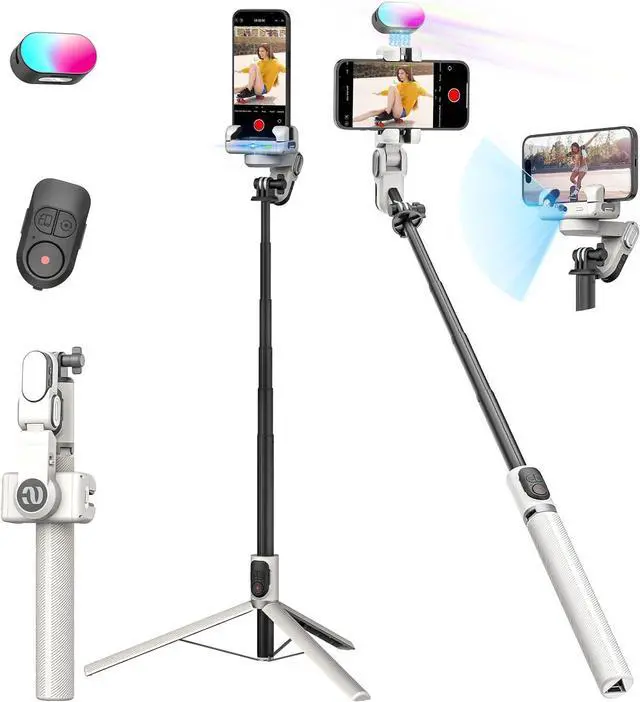 Main image of Smartphone Gimbal Stabilizer, Smart Face Tracking Tripod Without APP - 4 in 1 Cellphone Gimbal Stabilizer for iPhone&Android Extended 108cm Rod with RGB Fill Light,M2PRO White