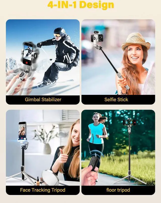 Alt view image 3 of 6 - Smartphone Gimbal Stabilizer, Smart Face Tracking Tripod Without APP - 4 in 1 Cellphone Gimbal Stabilizer for iPhone&Android Extended 108cm Rod with RGB Fill Light,M2PRO White