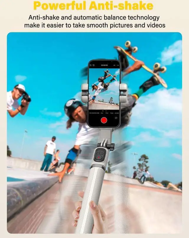 Alt view image 5 of 6 - Smartphone Gimbal Stabilizer, Smart Face Tracking Tripod Without APP - 4 in 1 Cellphone Gimbal Stabilizer for iPhone&Android Extended 108cm Rod with RGB Fill Light,M2PRO White
