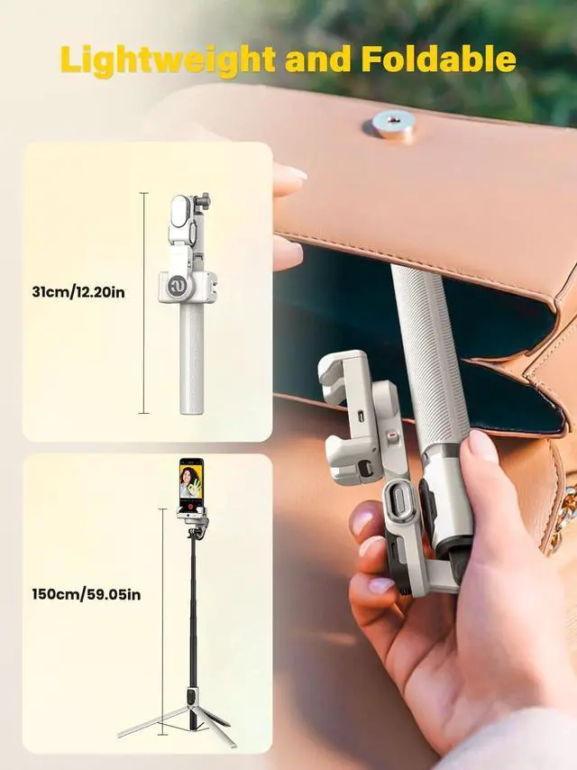 Alt view image 6 of 6 - Smartphone Gimbal Stabilizer, Smart Face Tracking Tripod Without APP - 4 in 1 Cellphone Gimbal Stabilizer for iPhone&Android Extended 108cm Rod with RGB Fill Light,M2PRO White