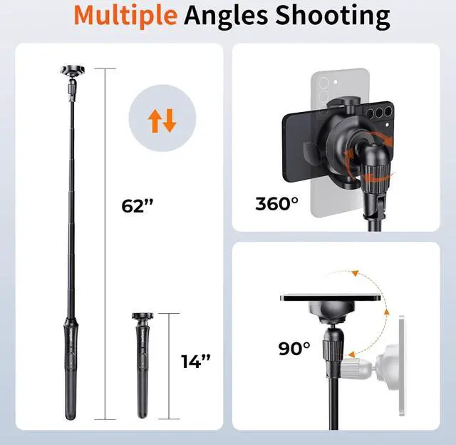 Alt view image 5 of 6 - Magstick Selfie Stick Tripod, All-in-One Phone Tripod with Magnetic Phone Holder and Detachable Wireless Remote, Compatible with MagSafe, All Cell Phones