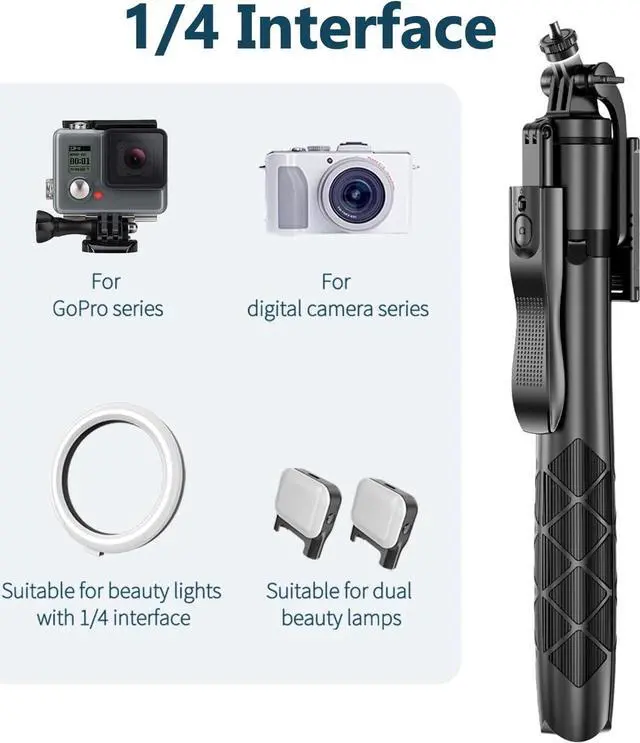 Alt view image 6 of 7 - Selfie Stick Tripod for Phone with Light - 62" Phone Holder for Recording Selfie Stick Tripod Rotating Phone Stand Tall with Light 6 in 1 Selfie Stick with Light Portable Tripod