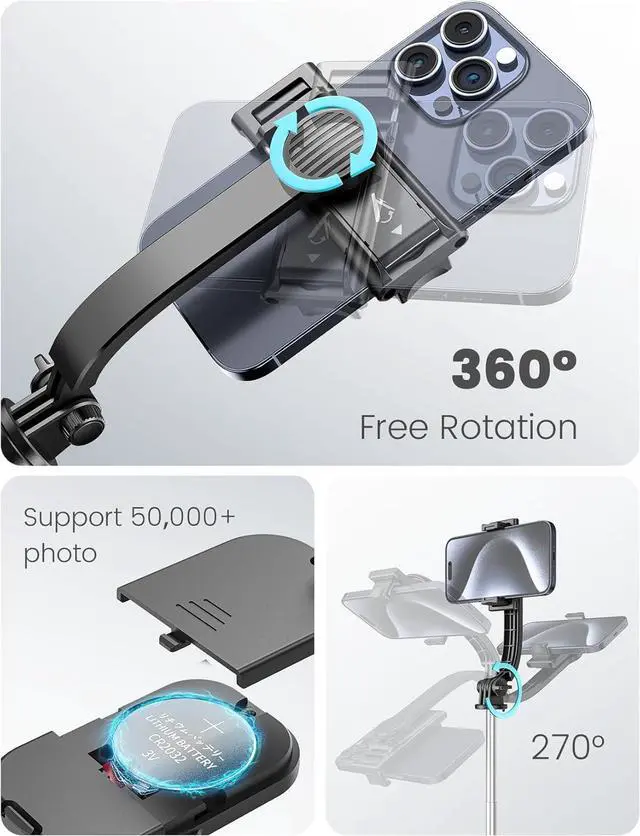 Alt view image 6 of 7 - Selfie Stick Tripod with Light and Detachable Phone Holder, 41.7" Extendable Phone Tripod with Remote, 360° Rotatable Selfie Stick Stand for iPhone, Samsung, and Android Smartphones