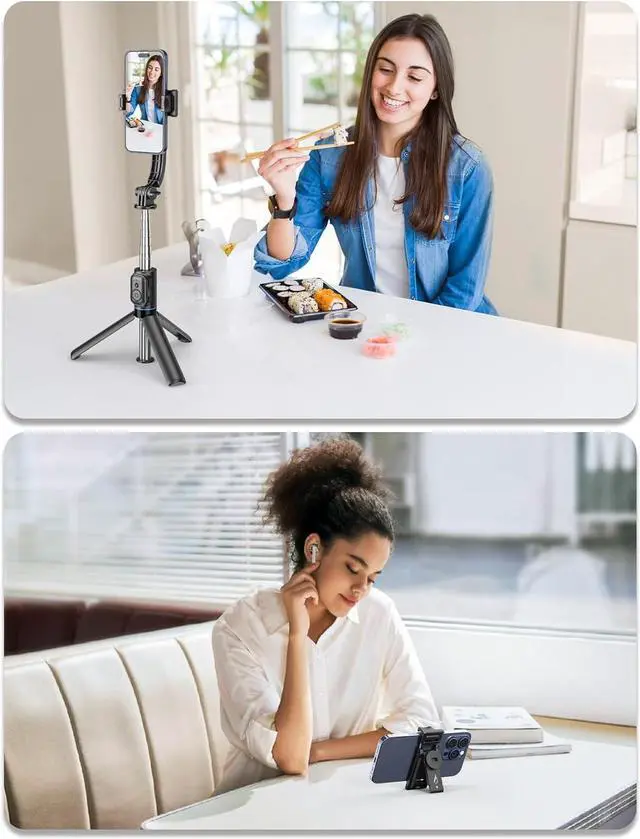 Alt view image 7 of 7 - Selfie Stick Tripod with Light and Detachable Phone Holder, 41.7" Extendable Phone Tripod with Remote, 360° Rotatable Selfie Stick Stand for iPhone, Samsung, and Android Smartphones