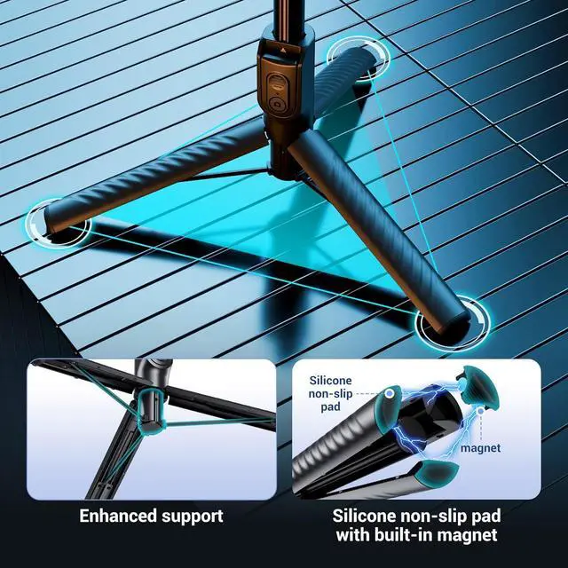 Alt view image 7 of 7 - Magnetic Phone Tripod Selfie Stick, 40.9 Extendable Cell Phone Tripod Stand for iPhone 16 15 14 13 12 MagSafe Phone Case with Clamp & Wireless Remote for Selfie Vlogging Video Recording-Black