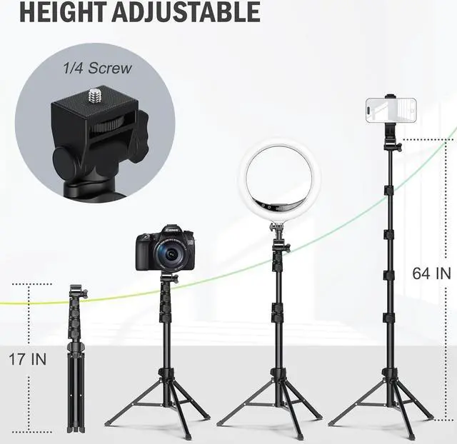 Alt view image 2 of 6 - 64 Tripod for Cell Phone & Camera, Phone Tripod with Remote and Phone Holder, Portable Tripod for iPhone, Phone Tripod for Video Recording, Cell Phone Tripod Mount Stand for Cellphone