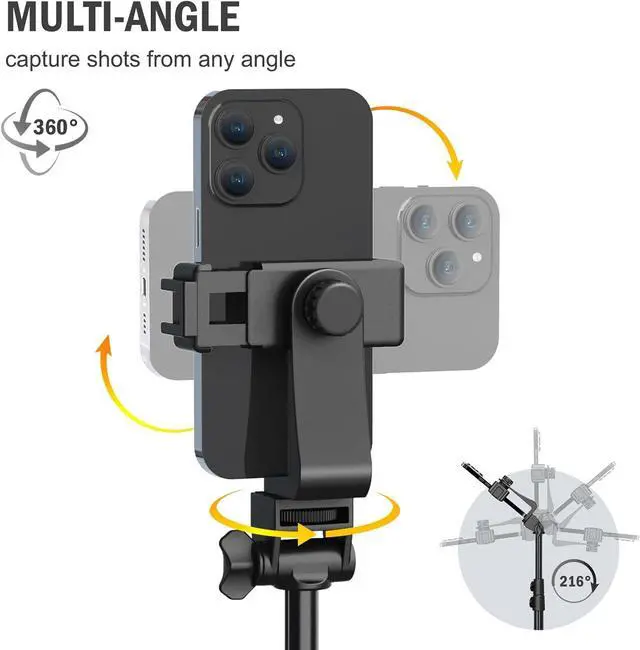 Alt view image 3 of 6 - 64 Tripod for Cell Phone & Camera, Phone Tripod with Remote and Phone Holder, Portable Tripod for iPhone, Phone Tripod for Video Recording, Cell Phone Tripod Mount Stand for Cellphone