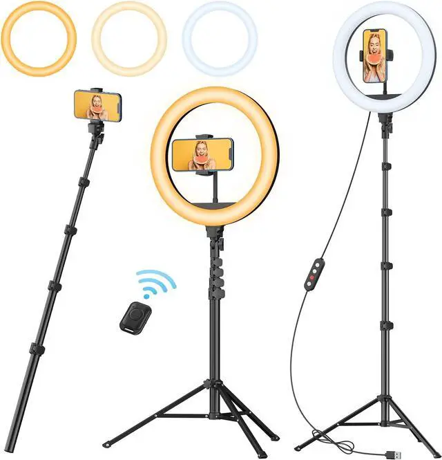 Main image of 12 Ring Light with 63 extendable Tripod Stand Selfie RingLight with Phone Holder and Wireless Remote 2-in-1 Dimmable LED Ring Light and Selfie Stick for Makeup Live Stream Photography