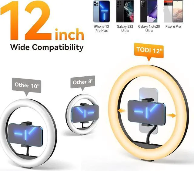 Alt view image 3 of 7 - 12 Ring Light with 63 extendable Tripod Stand Selfie RingLight with Phone Holder and Wireless Remote 2-in-1 Dimmable LED Ring Light and Selfie Stick for Makeup Live Stream Photography