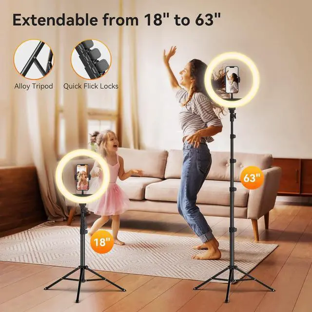 Alt view image 4 of 7 - 12 Ring Light with 63 extendable Tripod Stand Selfie RingLight with Phone Holder and Wireless Remote 2-in-1 Dimmable LED Ring Light and Selfie Stick for Makeup Live Stream Photography