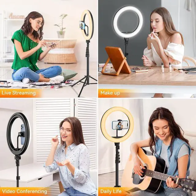 Alt view image 7 of 7 - 12 Ring Light with 63 extendable Tripod Stand Selfie RingLight with Phone Holder and Wireless Remote 2-in-1 Dimmable LED Ring Light and Selfie Stick for Makeup Live Stream Photography