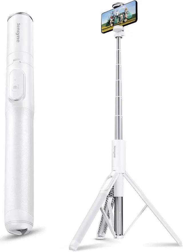 Main image of Sensyne 60" Phone Tripod, Lightweight All in One Selfie Stick Integrated with Wireless Remote Compatible with All Cell Phones for Selfie/Video Recording/Photo/Live Stream/VlogWhite