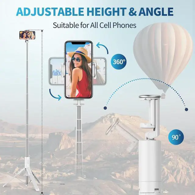 Alt view image 6 of 6 - Sensyne 60" Phone Tripod, Lightweight All in One Selfie Stick Integrated with Wireless Remote Compatible with All Cell Phones for Selfie/Video Recording/Photo/Live Stream/VlogWhite