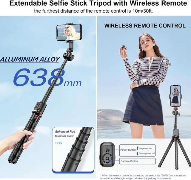 Alt view image 4 of 6 - Phone Tripods Flexible Selfie Stick - Octopus Camera Tripods Extendable Cell Phone Tripod Stand with Remote, 360° Rotation Portable Travel Tripod for iPhone Android Camera Video Recording