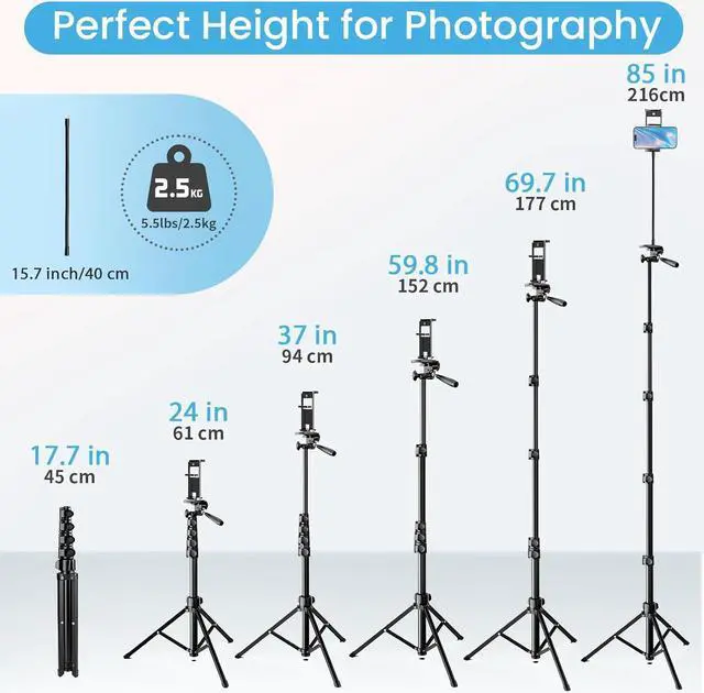 Alt view image 3 of 7 - MACTREM 85" Phone Tripod Stand with Flexible Gooseneck & Remote, Overhead Tripod & Selfie Stick with Phone Holder for iPhone Android Cell Phone & Camera for Selfies/Video Recording/Vlogging