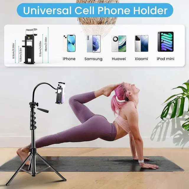 Alt view image 5 of 7 - MACTREM 85" Phone Tripod Stand with Flexible Gooseneck & Remote, Overhead Tripod & Selfie Stick with Phone Holder for iPhone Android Cell Phone & Camera for Selfies/Video Recording/Vlogging