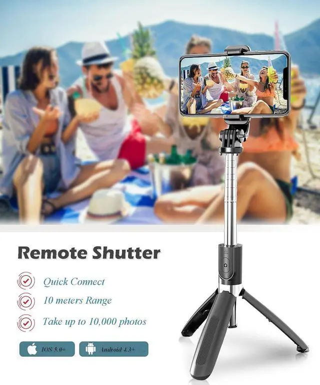 Alt view image 3 of 6 - Selfie Stick Tripod Extendable Phone Tripod Stand with Wireless Remote Portable Lightweight Video Recording Travel Tripod for Cell Phone Mount Holder Selfie Stick Compatible with iPhone Android iOS