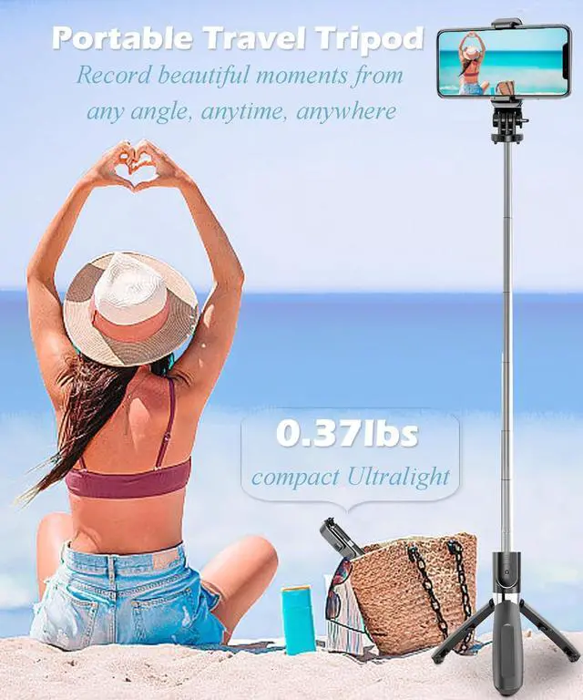 Alt view image 6 of 6 - Selfie Stick Tripod Extendable Phone Tripod Stand with Wireless Remote Portable Lightweight Video Recording Travel Tripod for Cell Phone Mount Holder Selfie Stick Compatible with iPhone Android iOS